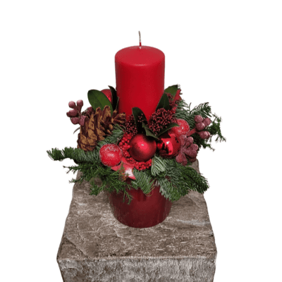 Adventsgesteck Classic Rot mit 1 Kerze mit Keramik Vase - Meister Group Frankfurt