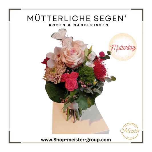 Mütterliche-Segen-Blumenstrauß-Rosatöne-Schmetterlings-Dekor-Muttertagsgeschenk