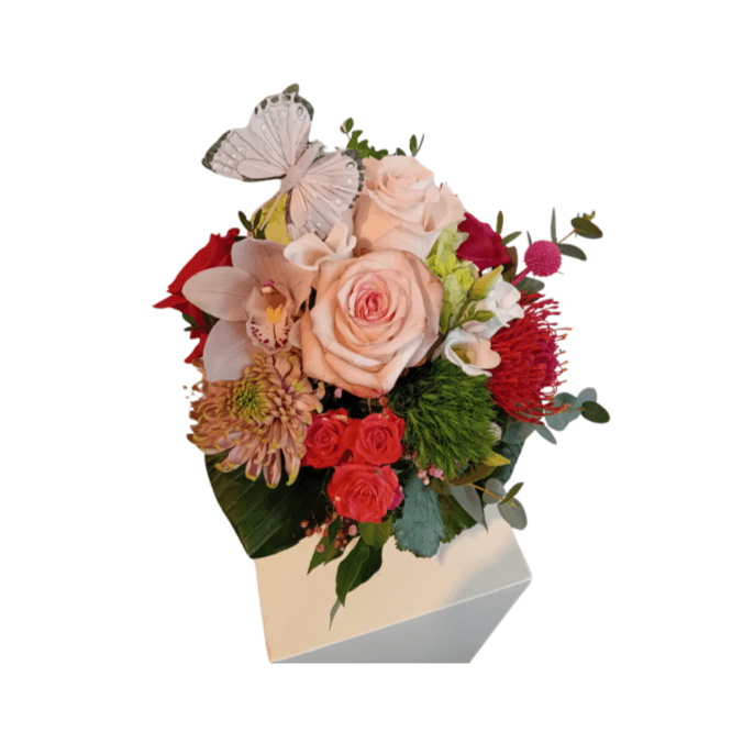 Mütterliche-Segen-Blumenstrauß-Rosatöne-Schmetterlings-Dekor-Muttertagsgeschenk